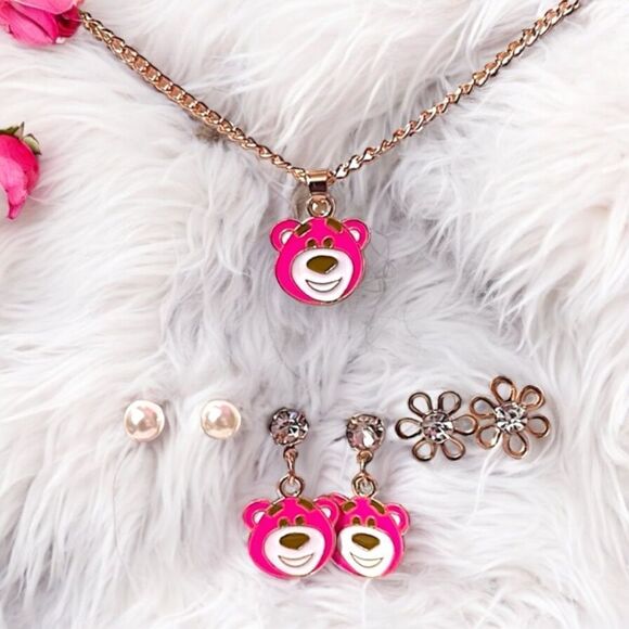 Super Cute Lotso Necklace And Earrings Set - Picture 1 of 1
